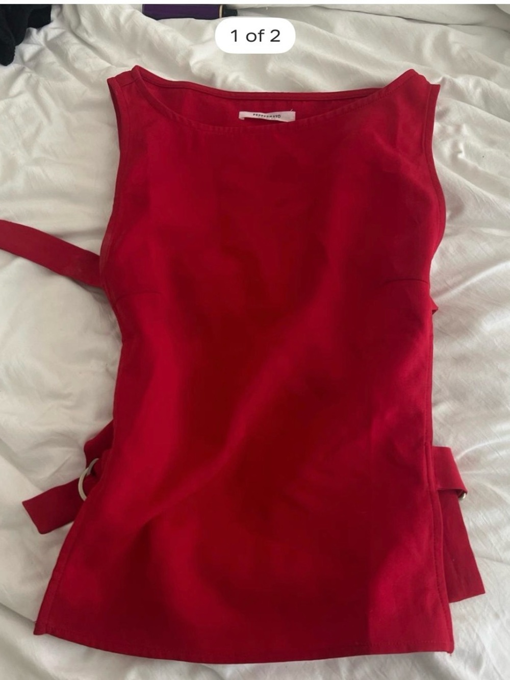 Peppermayo Red Tank Top with Side Tie Detail
